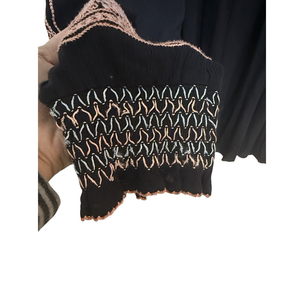 Free People Black Wind Willow Mini Dress BOHO w/Embroidery‎ Peasant Style Sz S - Picture 14 of 14